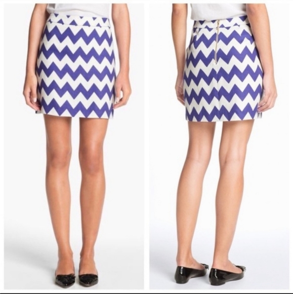 Kate Spade Blue/White Chevron Linen Skirt size 6 - Picture 2 of 7